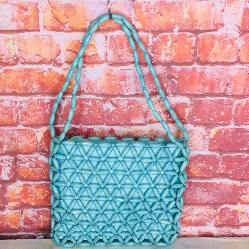 Vintage La Regale Light Blue Beaded Clutch Handbag